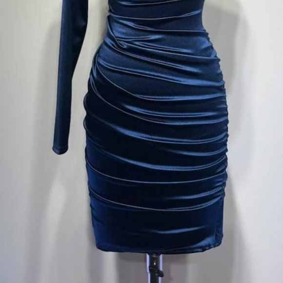 NEW SHORT EVENING DRESS WITH ONE SHOULDER NECKLINE AND ZIPPER BACK CD B2313 - Picture 4 of 8